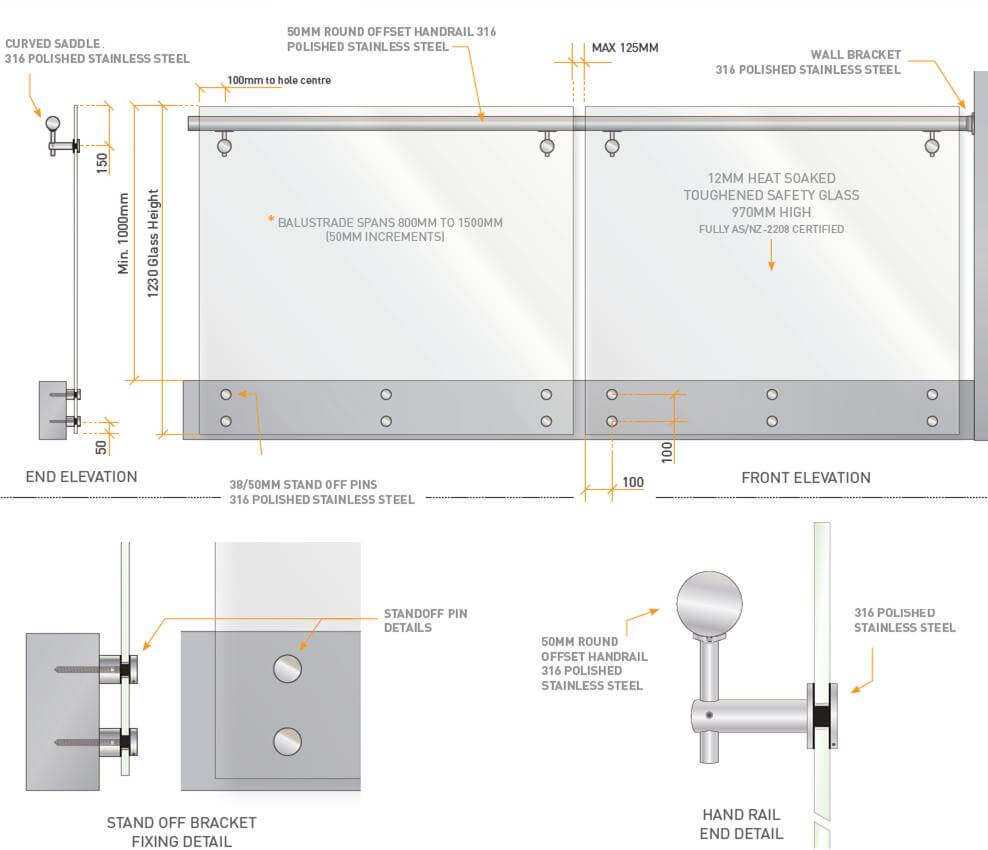 glass balustrade standoff fittings