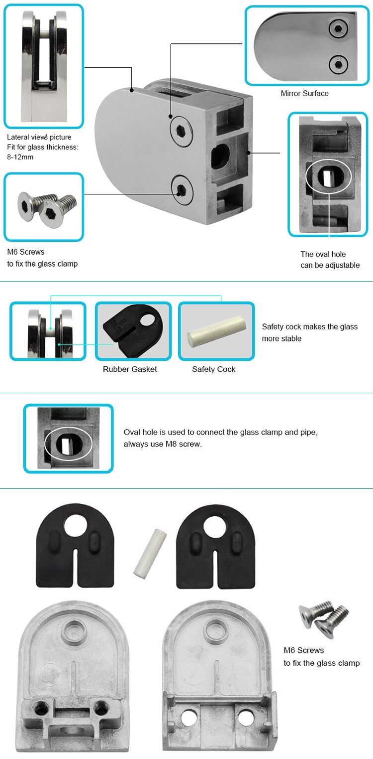 handrail glass clamps